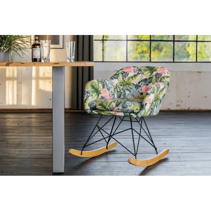 KAWOLA Schaukelstuhl Stella Schaukelsessel Esszimmerstuhl Stoff Flamingo 73 x 75 x 62 cm