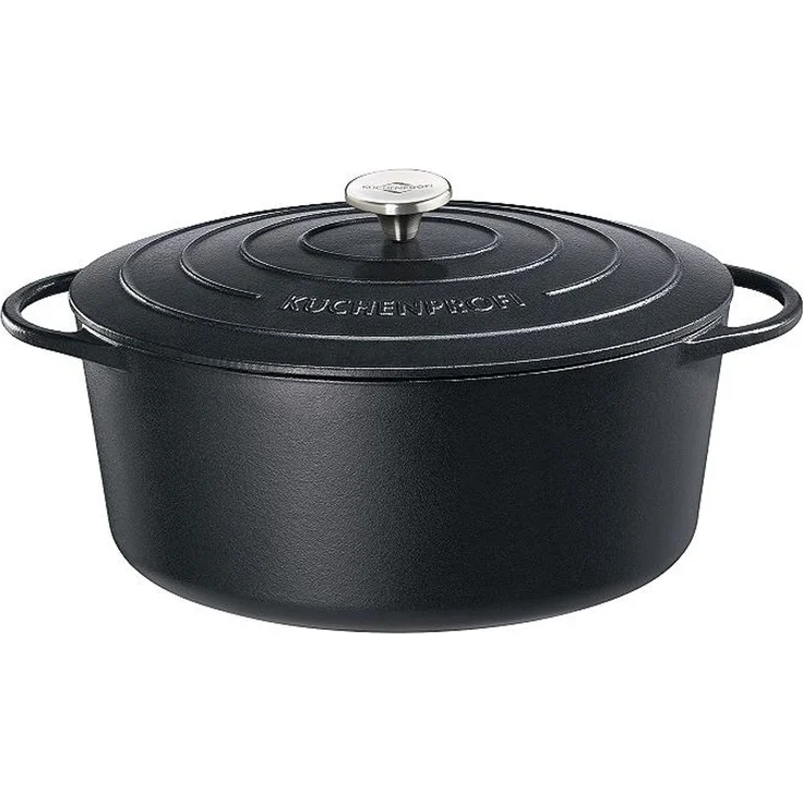 KÜCHENPROFI Bratentopf oval Gusseisen mit Deckel 7 Liter 33x12,9cm schwarz – Bild 3