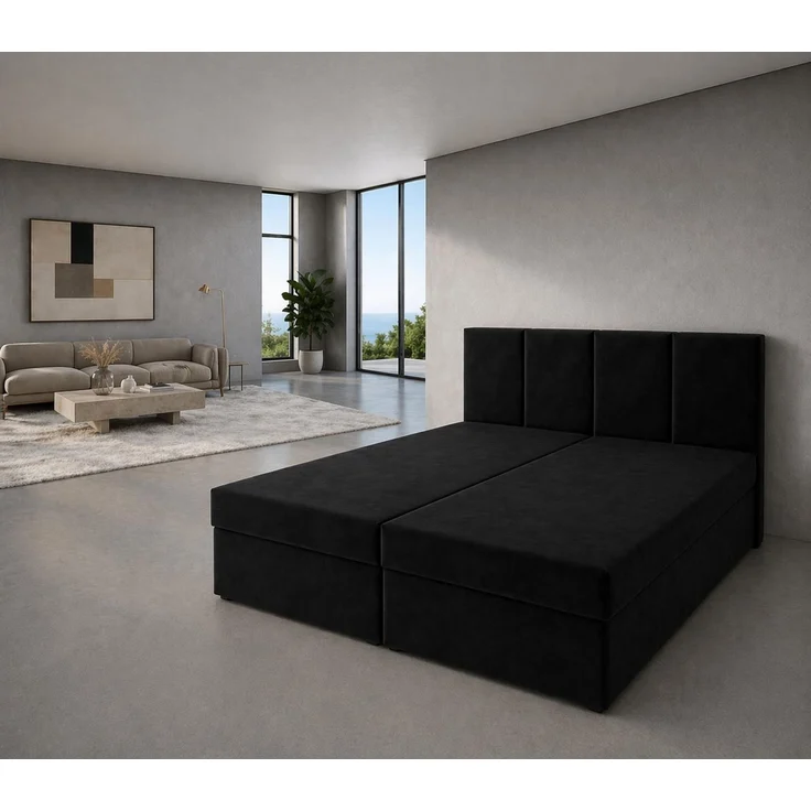KRISAN MÖBEL Kontinentalbett DREAM1 Schwarz, Premium-Komfort für Ihr Schlafzimmer mit 2 Bettkasten, Bonell-Federkern Matratze und Topper, 160 x 200 cm – Bild 4