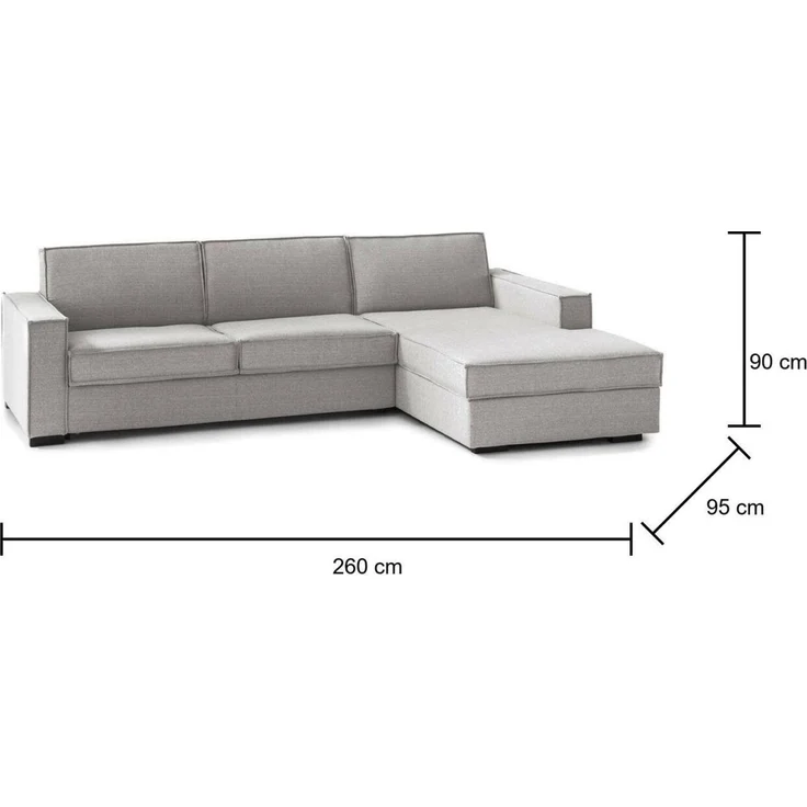 Dmora Sofa mit Halbinsel Assobasso, Ecksofa, Sofa mit Stauraum-Halbinsel rechts, schmale Armlehnen, 100 % Made in Italy, 260 x 95 x 90 cm, Grau – Bild 3