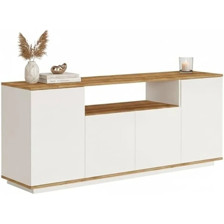 Dmora Buffet Nekkar, Buffet du Salon, Commode de Salon, Garde-Manger de Cuisine, 180 x 45 x 75 cm, chêne et Blanc – Bild 3