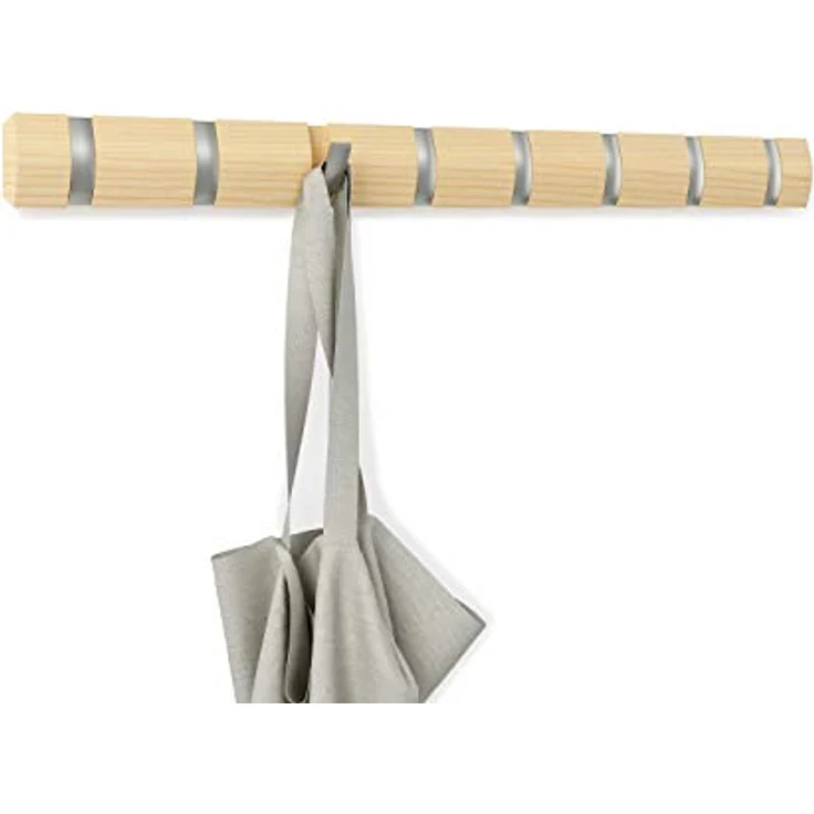 Umbra Flip 8 Garderobenhaken – Moderne, Schlichte und Platzsparende Garderobenleiste mit 8 Beweglichen Haken für Jacken, Mäntel, Schals, Handtaschen und Mehr, Natur – Bild 12