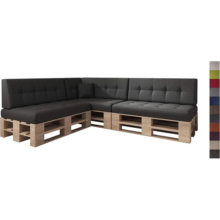 sunnypillow Palettenkissen Kaltschaum Palettenauflage Palettenpolster Palettensofa Sitzkissen Rückenlehne gesteppt 8er Set Black