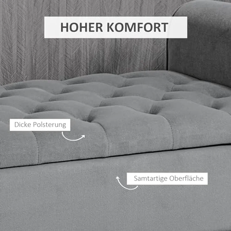 HOMCOM Polsterbank Flurbank, mit Stauraum, in Samtoptik, 126 x 48,5 x 47 cm (Bettbank, 1-St, Sitzbank), für Schlafzimmer, Grau – Bild 6