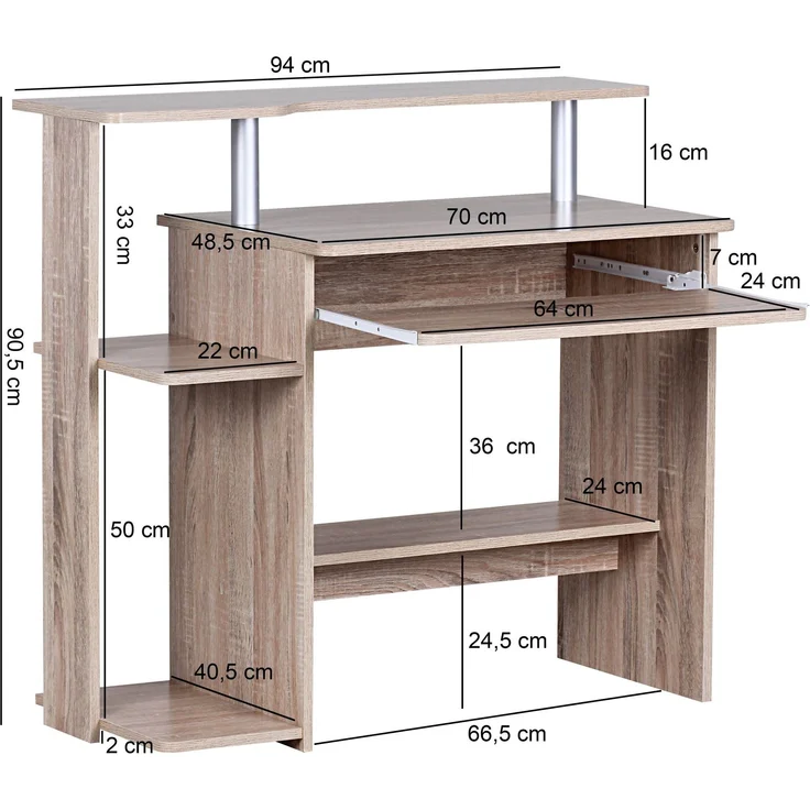 Wohnling Computertisch 94 x 90,5 x 48,5 cm Laptop Tisch Modern mit Tastaturauszug, Sonoma Eiche – Bild 7