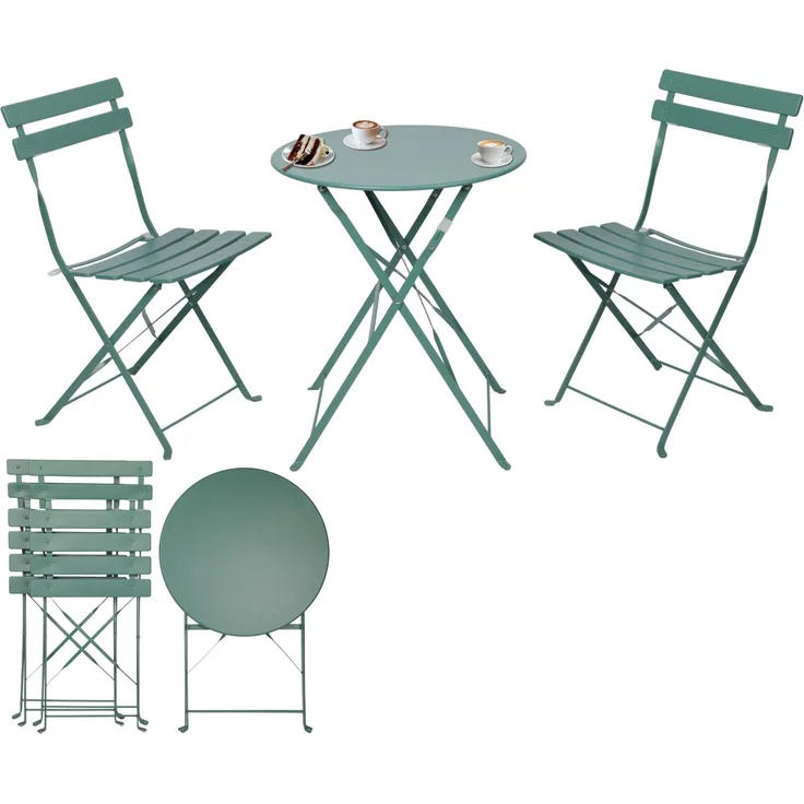 Albatros Bistroset 3-teilig Grün – Bistrotisch mit 2 Stühlen – klappbare Stühle und Tisch aus robustem Metall – optimal als Balkonmöbel Set oder Gartenmöbel in modernem Design