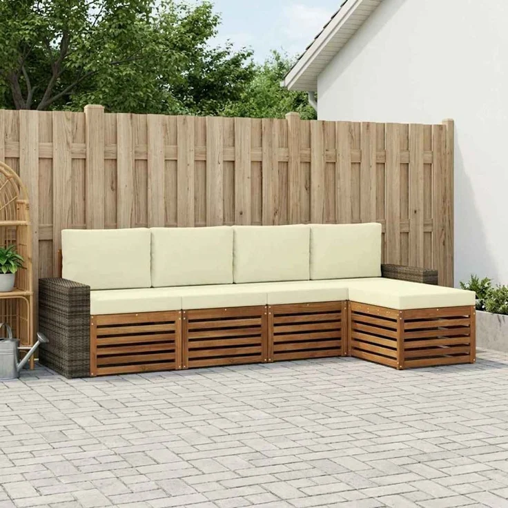 vidaXL Outdoor-Sofagarnitur 5 stk. 5-Sitzer Natur und Creme 3384246 – Bild 1