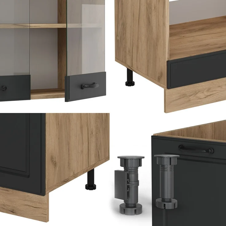 Eckküche R-Line Anthrazit Landhaus/Goldkraft Eiche 287 x 60 cm , AP Marmor Vicco – Bild 5