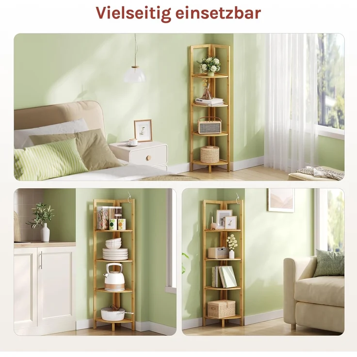 Woltu Standregal, 1-tlg, Bambus 4 Ebenen für Zuhause Wohnzimmer Büro Balkon – Bild 7