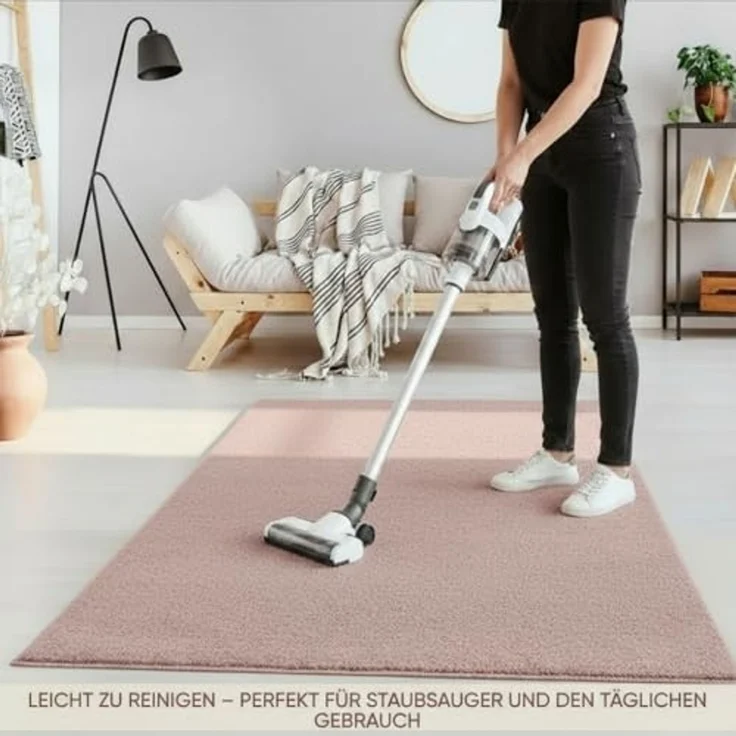 Fashion4Home Teppich Wohnzimmer – Einfarbig Teppich, Uni Teppich fürs Kinderzimmer, Schlafzimmer, Arbeitszimmer, Büro, Flur und Küche - Kurzflor Teppich Rosa, Größe: 140x200 cm – Bild 6