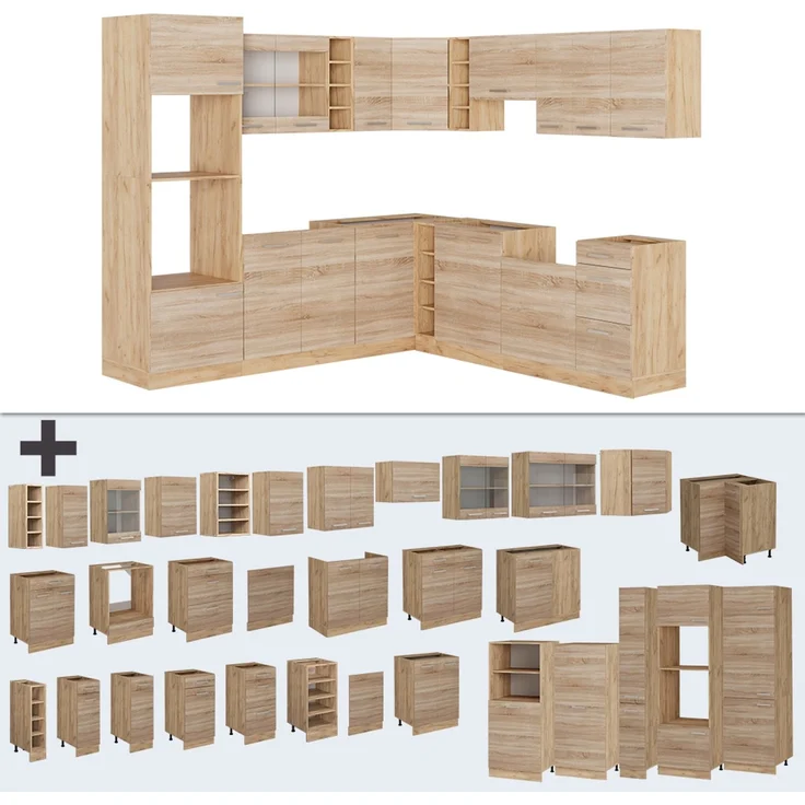 Eckküche R-Line Sonoma/Goldkraft Eiche 247 x 46 cm ohne Arbeitsplatte Vicco – Bild 5