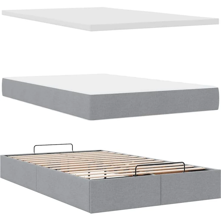 vidaXL Ottoman-Bett mit Matratze & LEDs Hellgrau 120x200 cm Stoff 3313996 – Bild 7