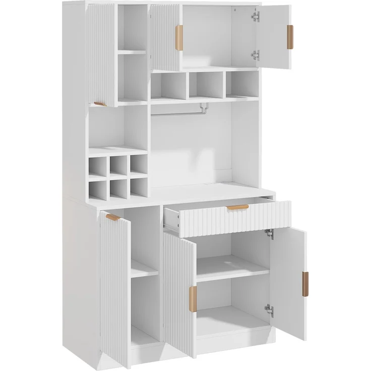 Buffetschrank 100 x 40 x 175 cm mit Steckdosen, USB, Weinablage – Hochschrank in Weiß – Bild 6