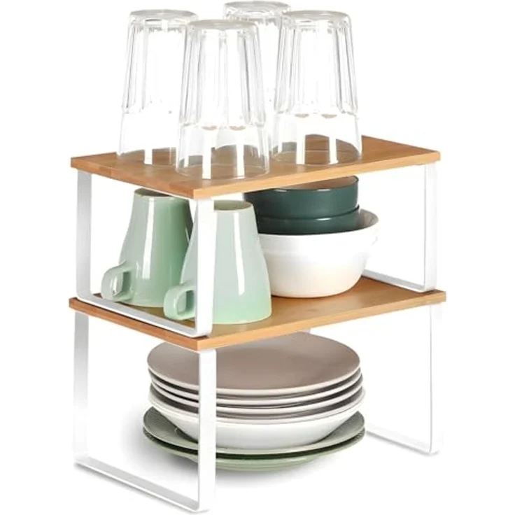 Avilia Set mit 2 Regalen aus Bambus und Metall, 19,5 x 29,5 x 15,8 cm und 18,5 x 29,7 x 13,7 cm – platzsparendes Regal für kleine Räume – ideal für Küche, Bad und Wohnzimmer – Kit für einfache Montage – Bild 1