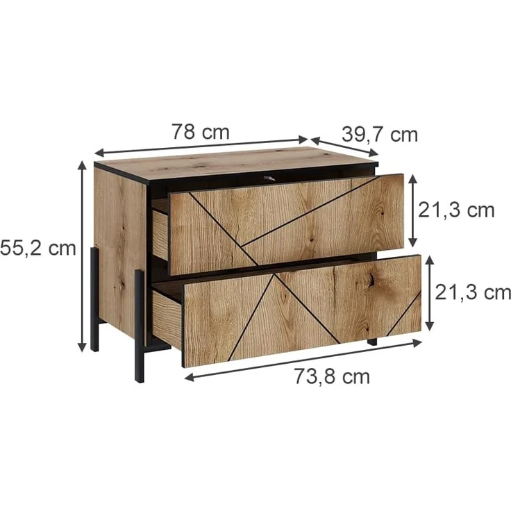 Nachttisch Hatto Eiche 78 x 55.2 cm mit 2 Schubladen Vicco – Bild 3