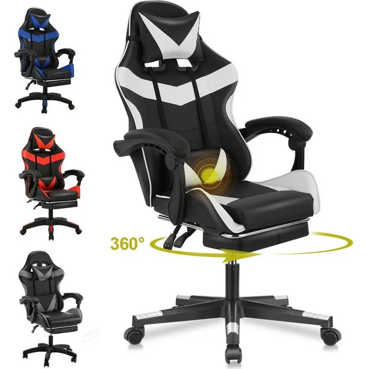 oyajia Gaming-Stuhl Ergonomischer Gaming Sessel mit Massagefunktion Schreibtischstuhl, Gaming-Stuhl Bürostuhl mit Massagefunktion, Fußstütze, Kopfstütze