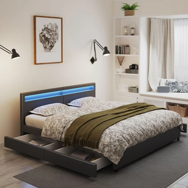 HOME DELUXE Familienbett mit Schubladen - 270 x 200 cm mit Matratze Schwarz – Bild 2