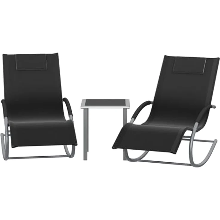 GarveeHome 3-Teiliges Outdoor-Lounge-Set Mit 2 Liegen Und 1 Couchtisch, Textilene-Schaukelstuhl Mit Gebogenem Metallrahmen, Liegestuhl Mit Kissen, Für Poolbereich, Terrasse Und Garten – Bild 9