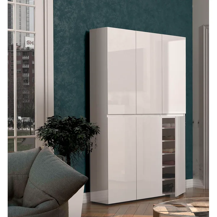 Schuhschrank >Glossy< in Weiß Hochglanz - 120x200x34cm (BxHxT)