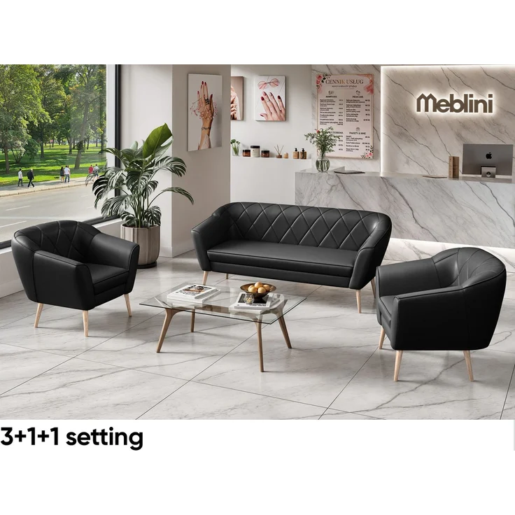MEBLINI Sessel-Set GISELA 1+1 - Braun Kunstleder - für Wohnzimmer - Mini Lounge für zwei Personen - Sitzgarnitur - Polstergarnitur – Bild 5