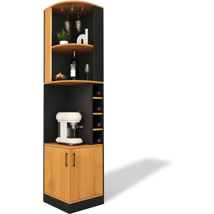 Eckschrank 40x40x182 cm mit Weinglasregal und 4 Weinfächern – platzsparender Stauraum in Schwarz – Bild 6