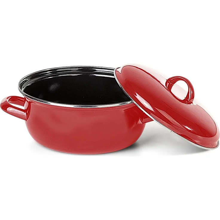Bemus Emaille Bratentopf 20 cm, rot glänzend / Kochtopf – Bild 1