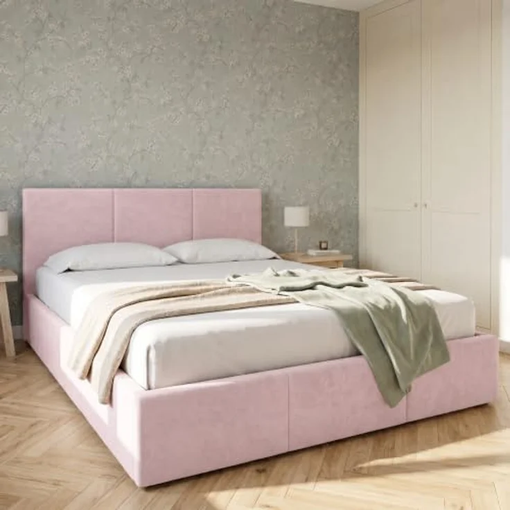 Home Collective Polsterbett, Bettgestell mit Lattenrost & Stauraum, samtweicher Veloursstoff in Rosa, mehrere Größen (120x200, 140x200, 160x200, 180x200) – Bild 1