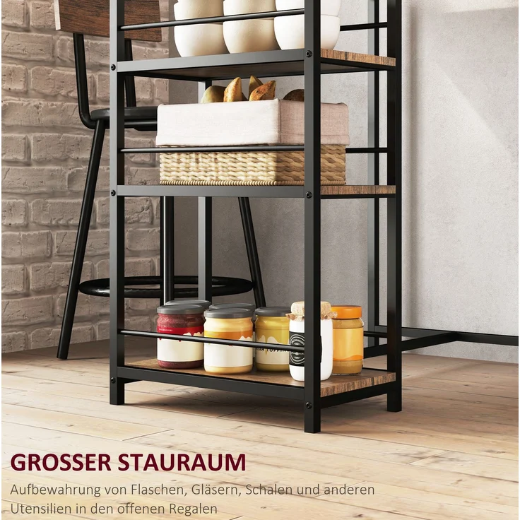 Bartisch-Set 90x50x90,5 cm mit 2 Barhockern und 3 Ablagen – Eiche-Optik – Bild 6