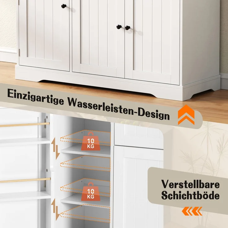 Modernes, elegantes Sideboard mit 3 Türen und einer Schublade, Buffetschrank für Esszimmer, Wohnzimmer und Diele (Weiß+Natur) – Bild 7