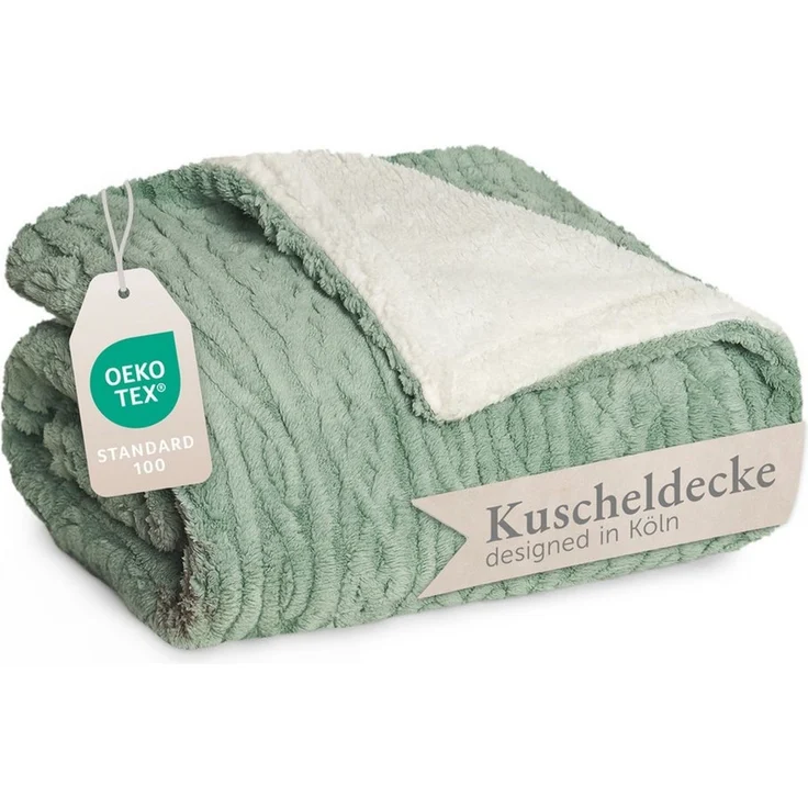 Wohndecke Oeko-TEX zertifizierte waschbare Wohn- & Kuscheldecke, Blumtal, mit weicher Sherpa-Innenseite – Bild 1