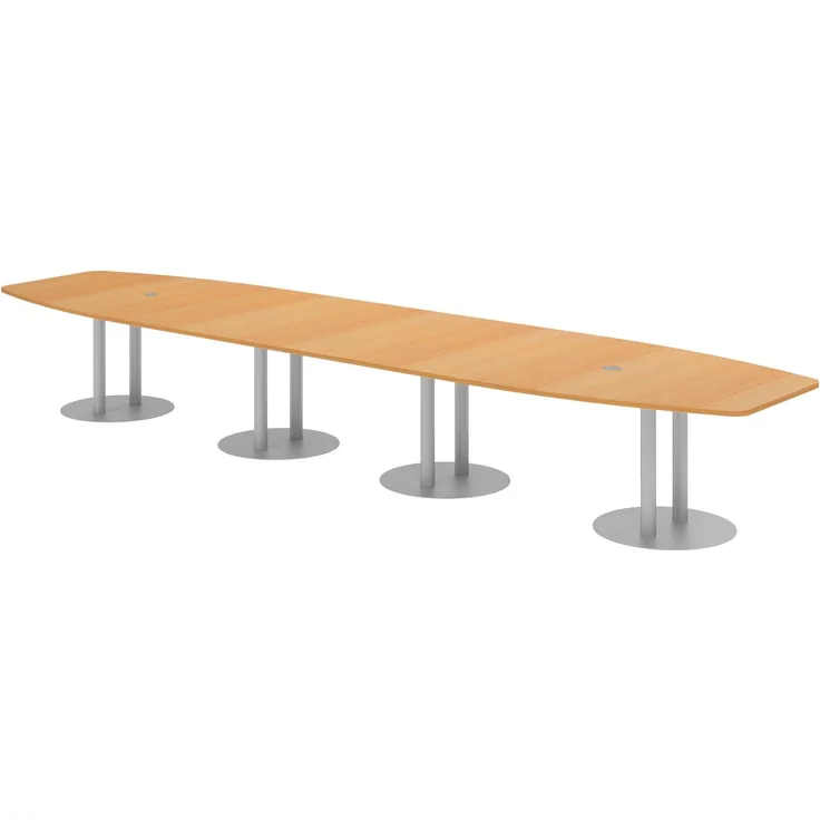 bümö Konferenztisch oval 520x130 cm in Buche, Tischsäulen in Silber - Großer Besprechungstisch, Meetingtisch für 18 Personen, XXL-Tisch für Konferenzraum, Meeting & Besprechungsraum, KT52S-6-S