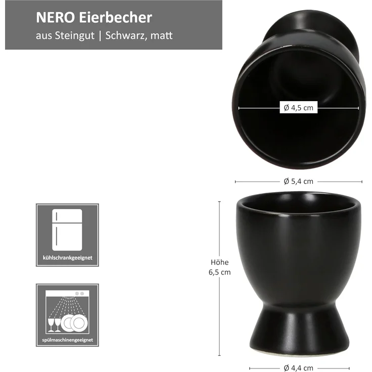 MamboCat Eierbecher 8x Nero Eierbecher schwarz Steingut Frühstück Brunch Buffet – Bild 7