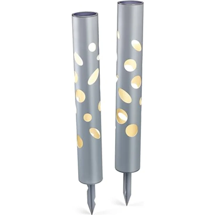 Esotec Solarstecker außen Fantasy Light 48, 2er Set Duo Color, LED Gartenstecker mit Akku, silber, wetterfest, IP44, Lichtfarbe 6500K/2800K, Leuchtdauer 8 Std. – Bild 1