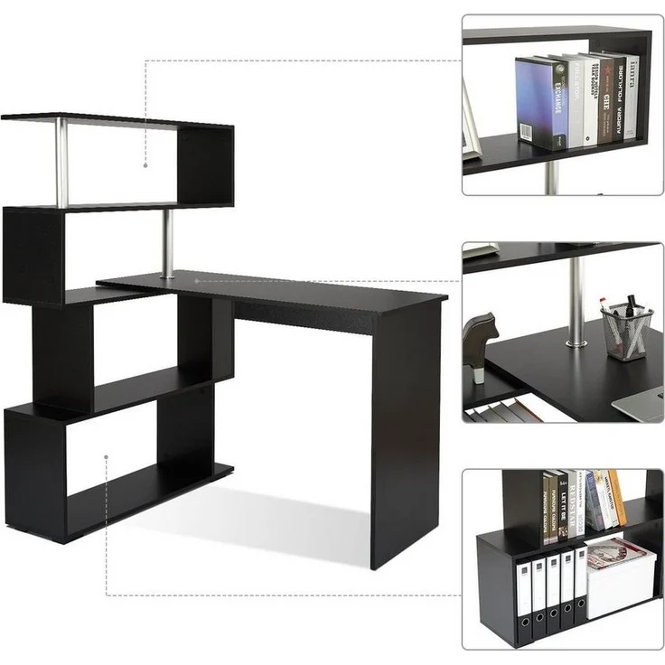 Mondeer Eckschreibtisch Schreibtisch, drehbarer Computertisch, mit Regal – Bild 3
