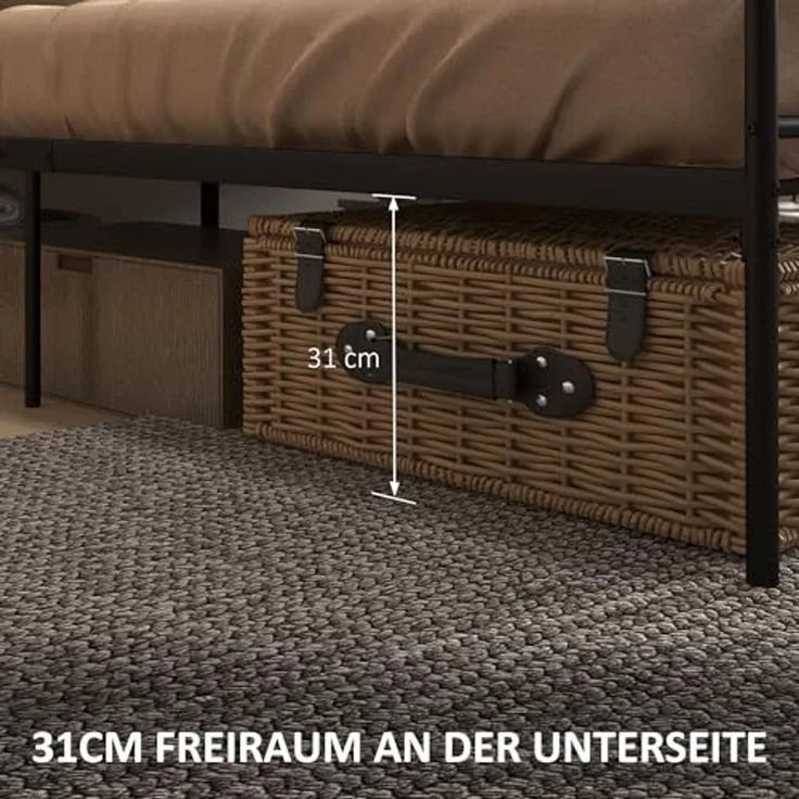 HOMCOM Bettgestell (Bettrahmen, 1-tlg, Bettregal), Robuste Metallstruktur, geräuschlos – Bild 4