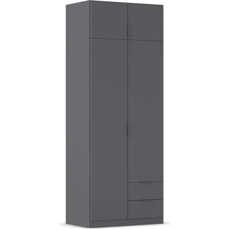 Rauch Möbel Lagoa, Kleiderschrank, Garderobe für Schlafzimmer, Kinderzimmer, Jugendzimmer 4-türig, 2 Schubladen, Farbe Grau metallic, Schwarz, Breite 91