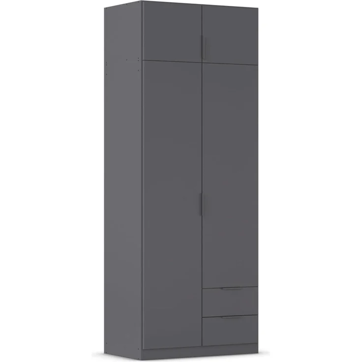Rauch Möbel Lagoa, Kleiderschrank, Garderobe für Schlafzimmer, Kinderzimmer, Jugendzimmer 4-türig, 2 Schubladen, Farbe Grau metallic, Schwarz, Breite 91