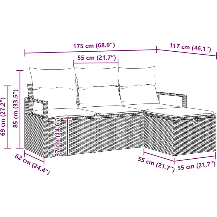 vidaXL Sofa Set 4 stk. 4-Sitzanzahl Schwarz und Türkis Poly-Rattan 3359155 – Bild 9