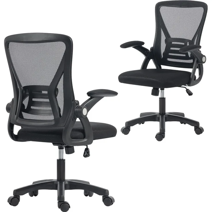 Wohnora-Bürostuhl Ergonomischer Höhenverstellbarer Schreibtischstuhl mit Hochklappbaren Armlehnen, Lendenwirbelstütze, Schwarz,H 1030cm x T 595cm x B 255cm