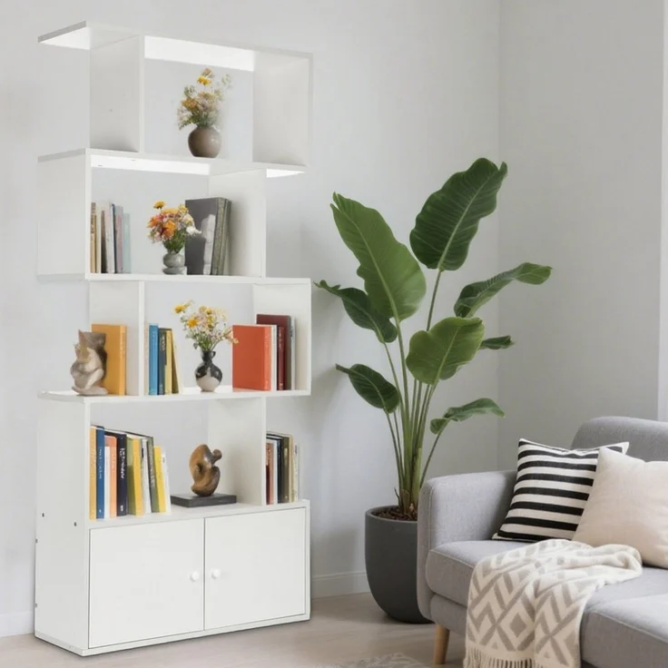 oyajia Bücherregal Bücherregal 151cm für Wohnzimmer Home Office,4-Stöckiges & Doppeltüren, Standregal, Büroregal, 4 Fächer, Holzwerkstoff, 70x24x151cm (BxTxH) – Bild 3