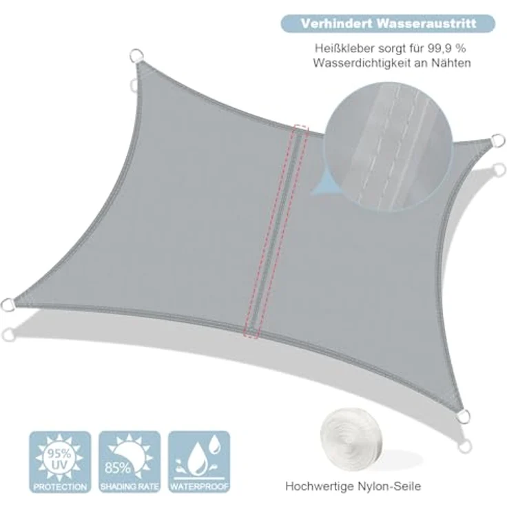 AXT SHADE Sonnensegel Wasserdicht Rechteckig 3,5x5 m Wetterschutz Sonnenschutz PES Polyester mit UV Schutz für Terrasse Balkon Garten-Hellgrau – Bild 3