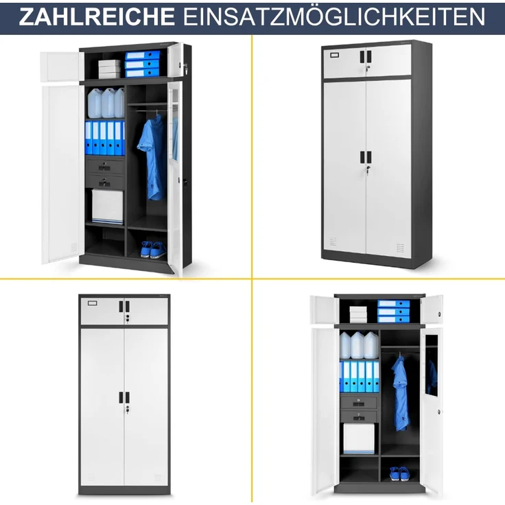 Mehrzweckschrank Metall mit Erweiterung GINA - 185 x 90 x 50 cm Anthrazit-Weiß | Büroschrank Spind Stahlschrank Archivschrank Aktenschrank Metallschrank – Bild 6