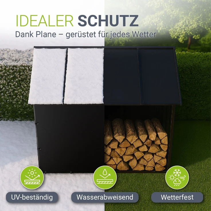 Juskys Kaminholzregal mit Dach - 185 cm, Metallregal für Brennholz, wetterfest, UV-beständige Plane, erhöhte Bodenfreiheit, Outdoor – Bild 3