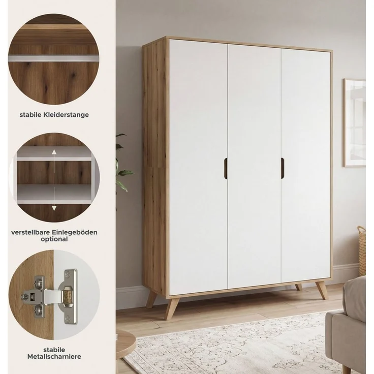 OTTO home Kleiderschrank TALVINNA, Schlafzimmerschrank,Garderobenschrank,Schrank,Dielenschrank (OTTO HOME TOPSELLER) 3-türig, Breite 120cm, 1 Kleiderstange, 2 feste & 2 variable Böden – Bild 3