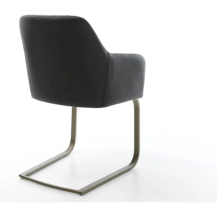 Freischwinger Greg-Flex Echt-Leder Schwarz Freischwinger flach Effektfinish Titan Taschenfederkern – Bild 5