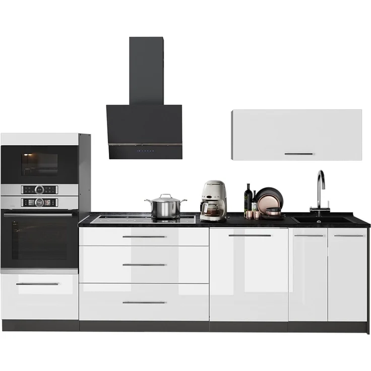 Küchenzeile Fame-Line Weiß Hochglanz/Anthrazit 280 cm, AP Marmor Vicco – Bild 5