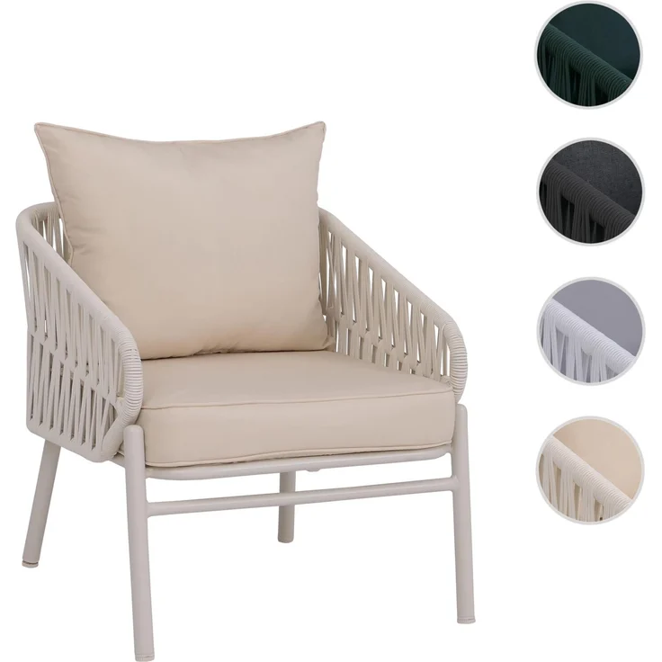 Aluminium-Gartenstuhl HWC-P90, Loungestuhl Sessel Outdoor, Seilgeflecht Rope Stoff/Textil (180g/m²) ~ creme – Bild 10