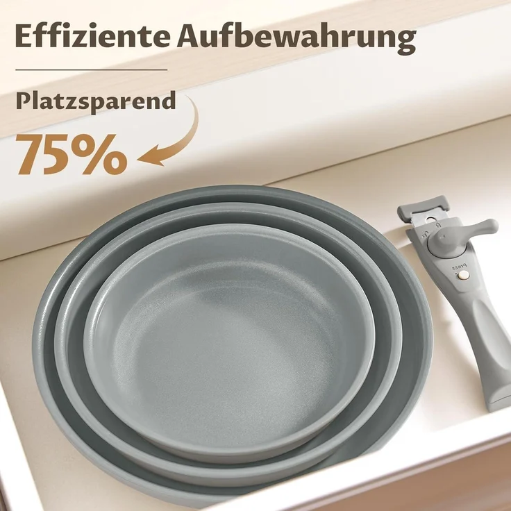 BLAZANT Pfannenset 7 tlg Abnehmbarer Griff Antihaft Induktion 20 24 28 cm – Bild 8