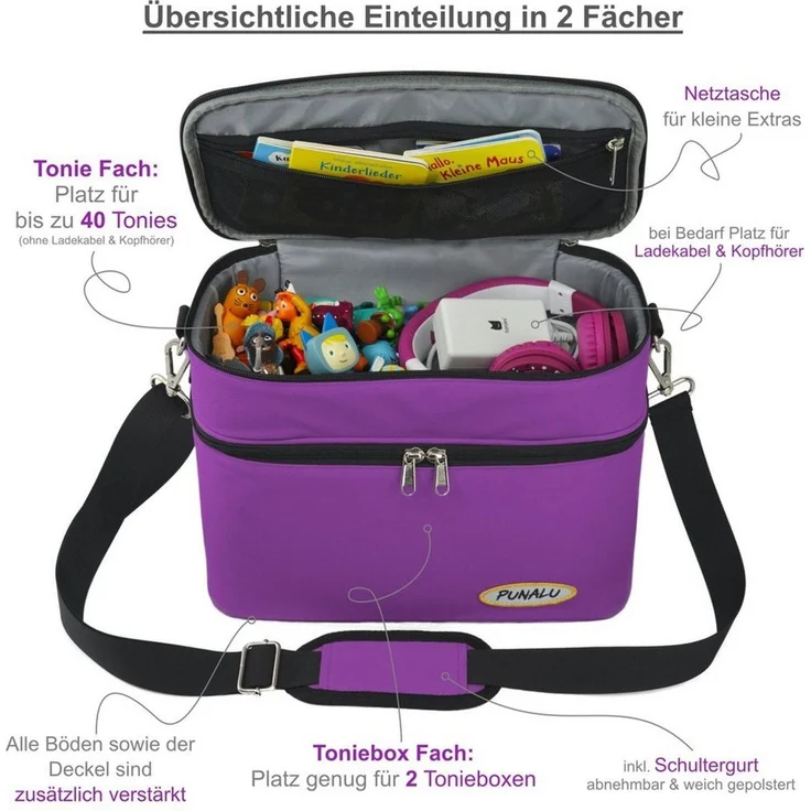PUNALU Aufbewahrungstasche PUNALU XL Tasche für Toniebox 1 & 2 – Platz für bis zu 68 Tonies, mit abnehmbaren Schultergurt – Bild 3