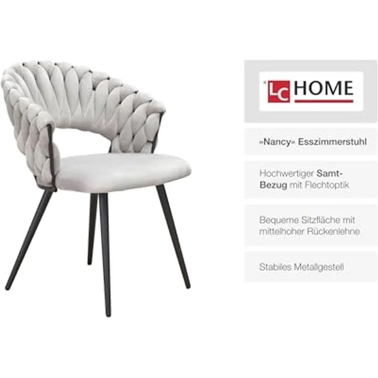 LC Home Esszimmerstuhl »Nancy« Flechtoptik Samt Armlehnstuhl Designerstuhl (Einzelstuhlset, 4 St), Gestell aus Metall – Bild 4